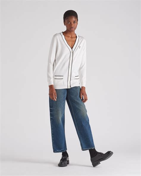 prada cardigan women pocket|White/black Silk Cardigan .